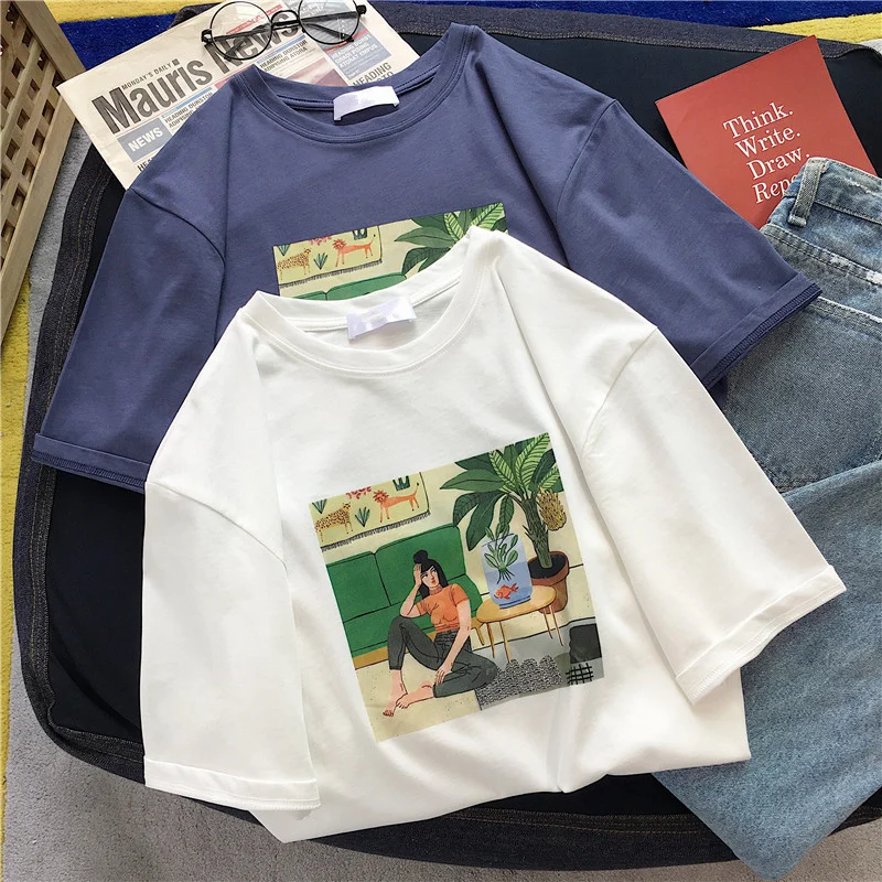 Женская футболка в стиле Харадзюку винтажная Повседневная хлопковая с коротким