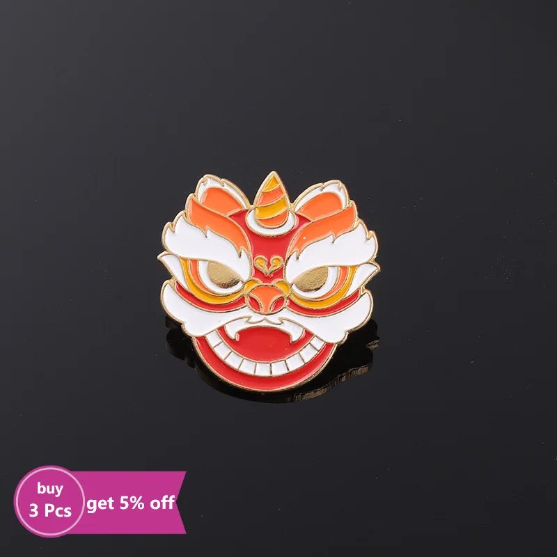 Эмалированный значок в китайском стиле традиционное народное искусство Лев