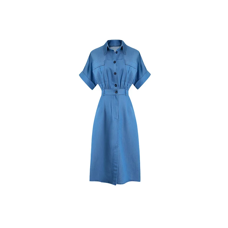 

2021 summer new style design shirt skirt with thin waist and split denim dress