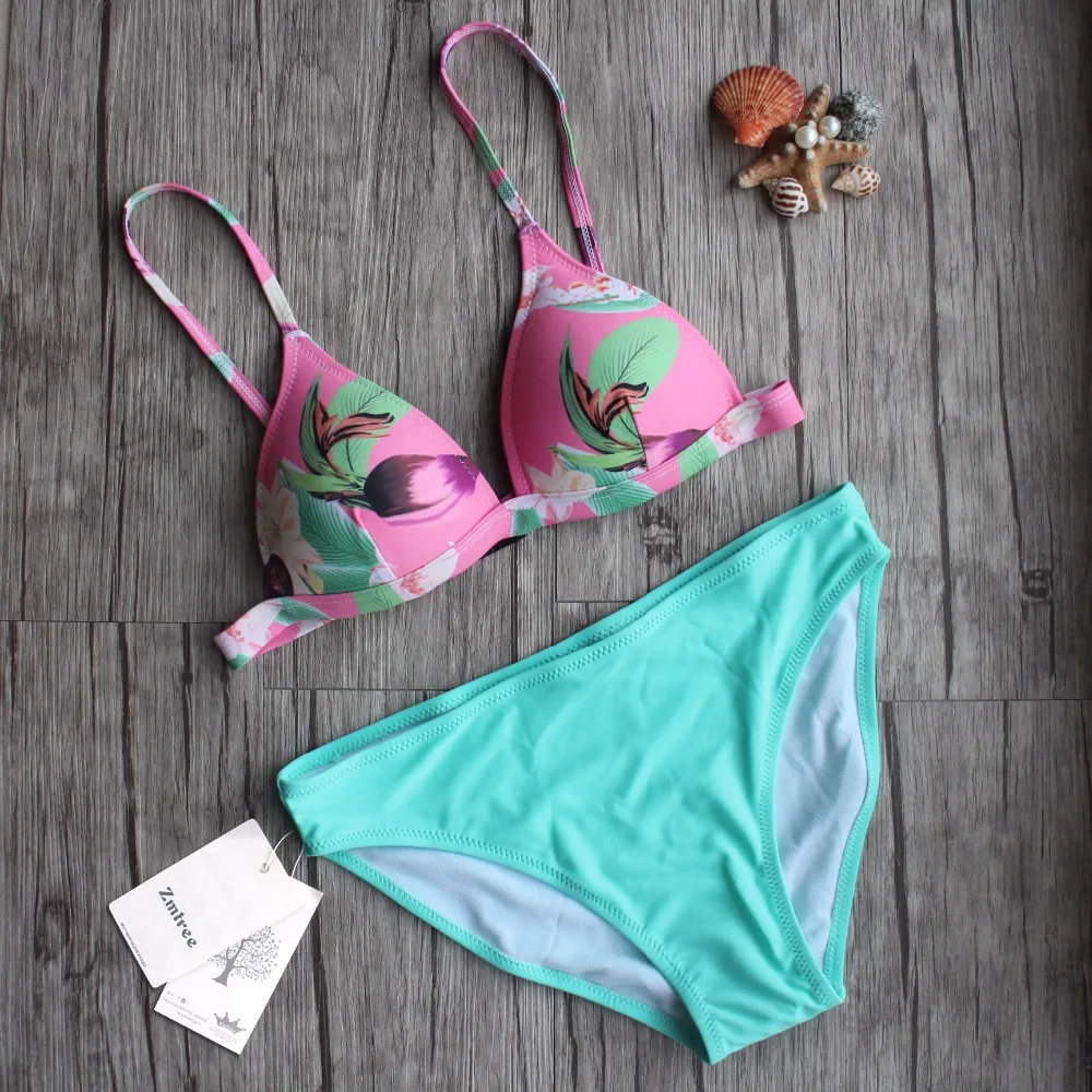 ZMTREE пикантный Женский комплект бикини 2016 новый стиль с цветочным узором