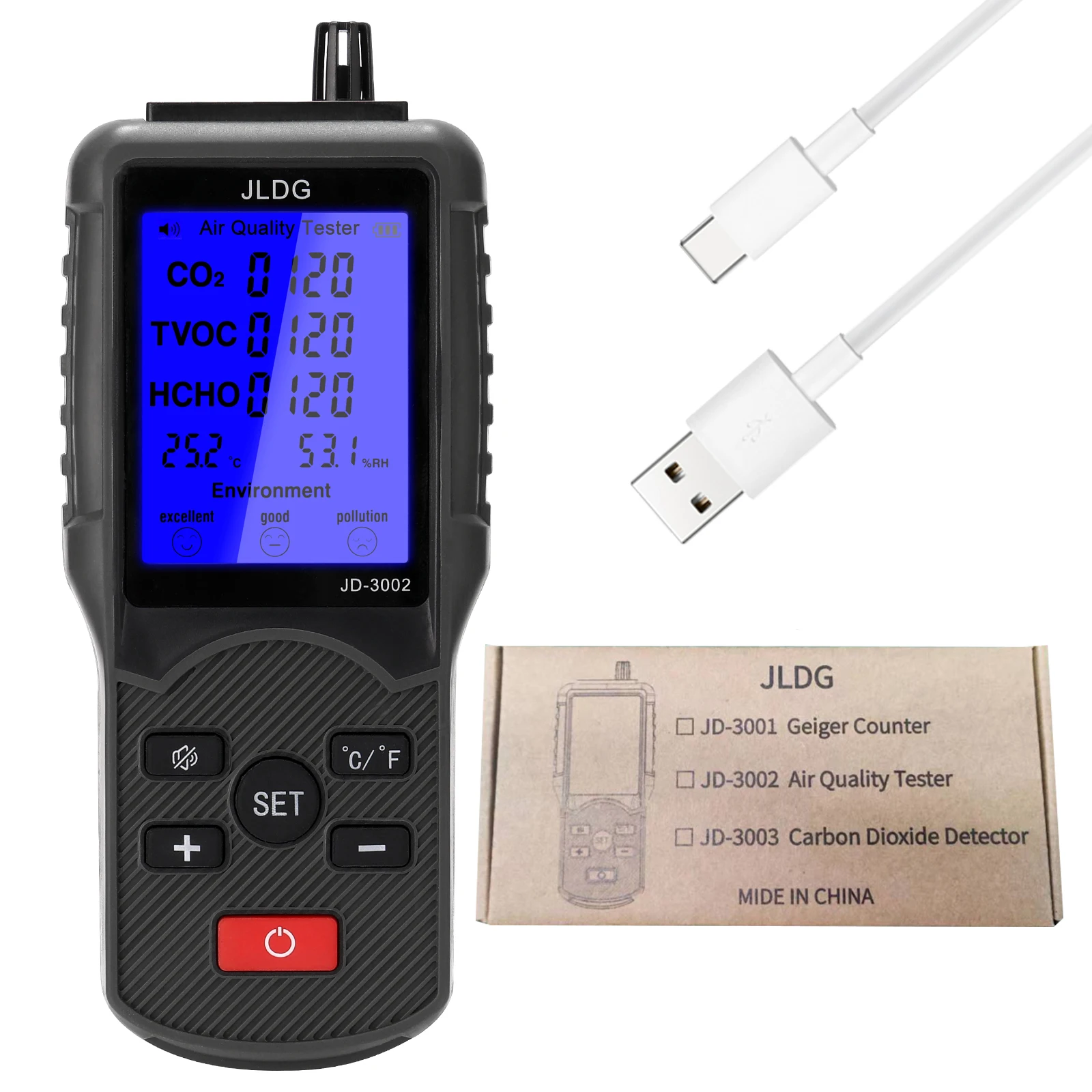 

Co2 meter Air Quality Tester CO2 TVOC detector Temperature Humidity Measuring Device air quality monitor