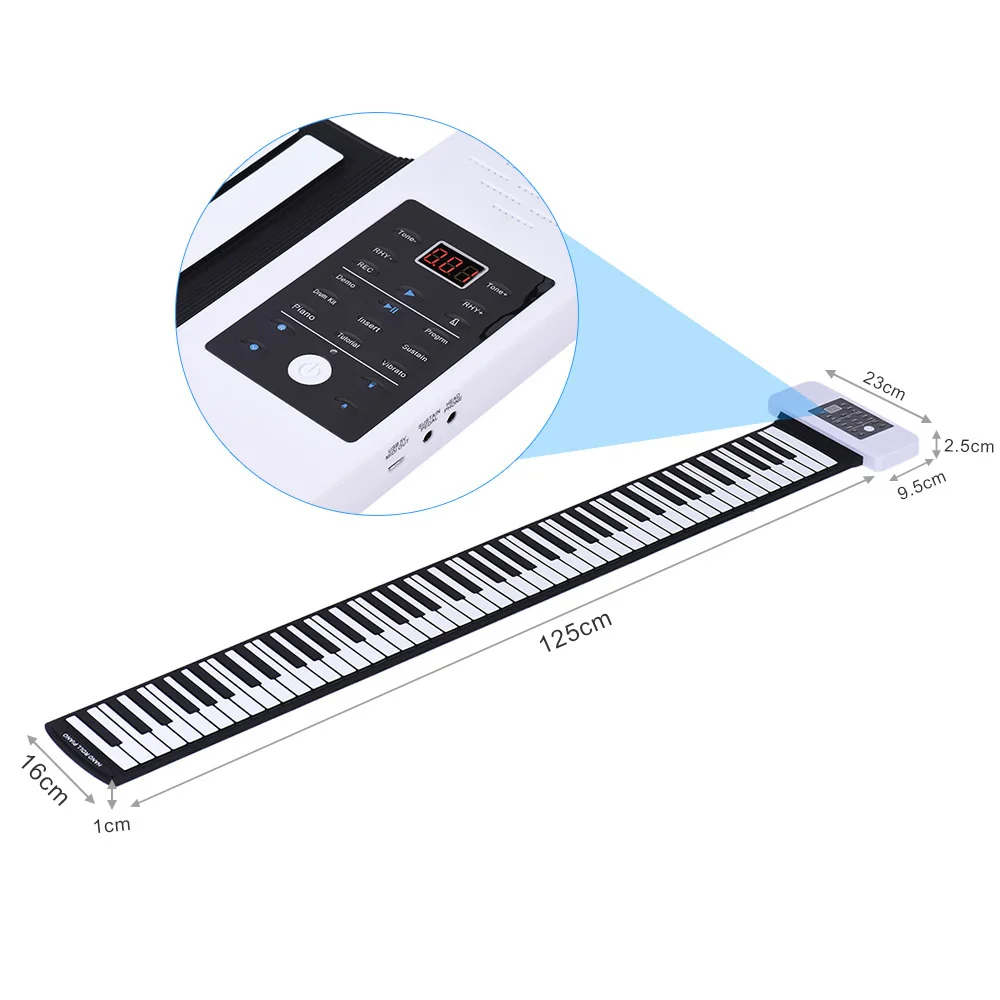 Портативная Кремниевая электронная USB клавиатура 88 клавиш ручной скручивания