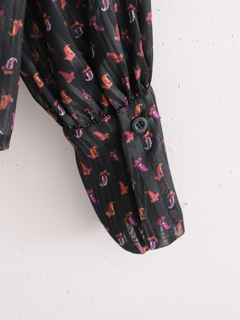 

Women Bow Shirt Spring 2021 New Fashion Cute Prints Wrinkle Long Sleeve Blouse