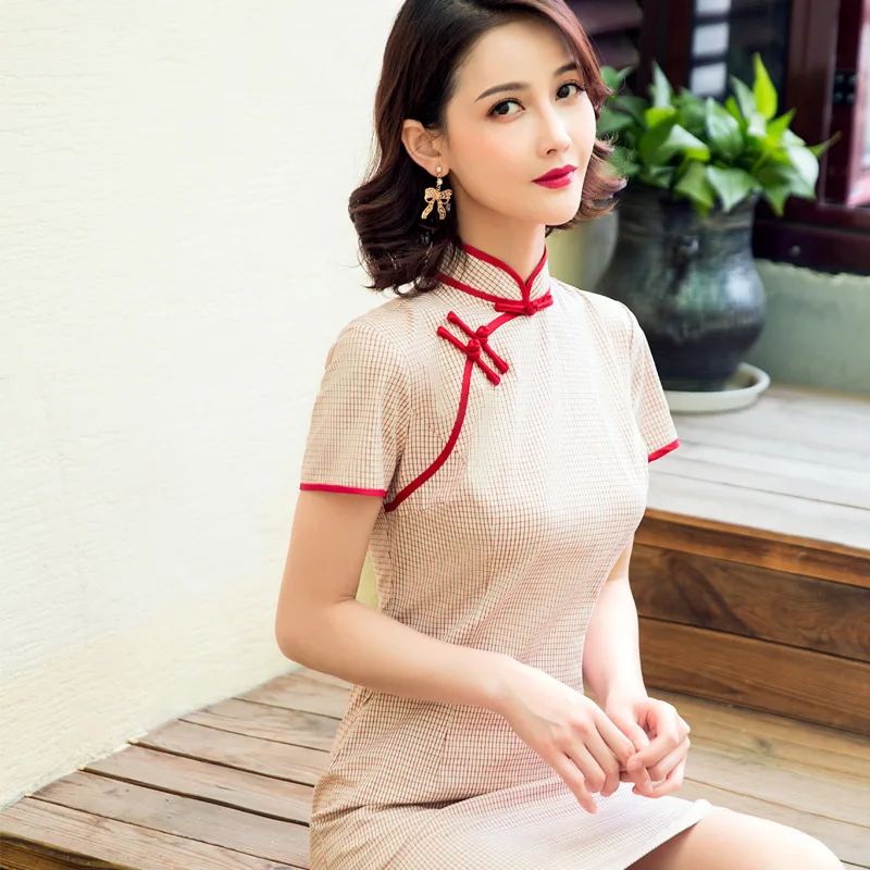 

Chinese Traditional Dress Women Vintage Cotton Linen Cheongsam Elegant Qipao Tight Banquet Woman Oriental Clothes