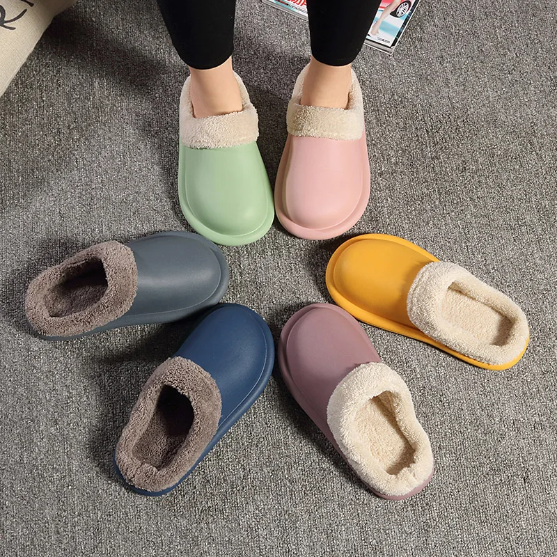 

2021 Winter Slippers Women Plush Warm Slipper Home Flip Flop House Woman Flat Slip On Shoes Pink