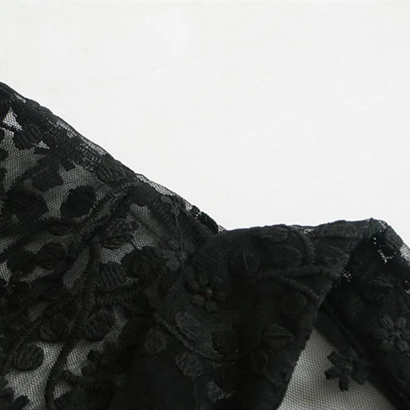 NSZ женское черное кружевное платье макси с вышивкой и отложным воротником