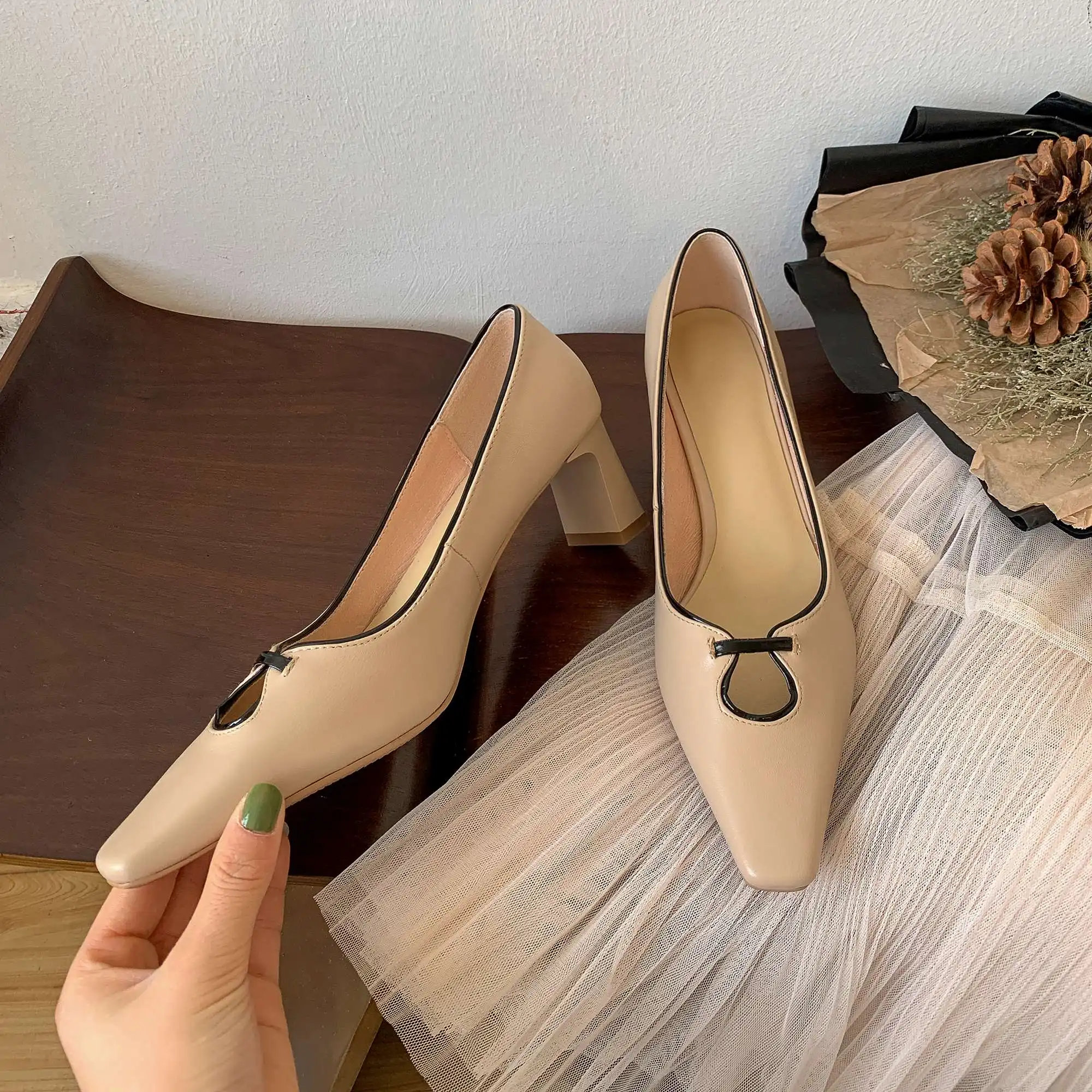 

Krazing pot full grain leather square toe high heels brand shoes beauty lady evening party shallow slip on cozy women pumps L1f5