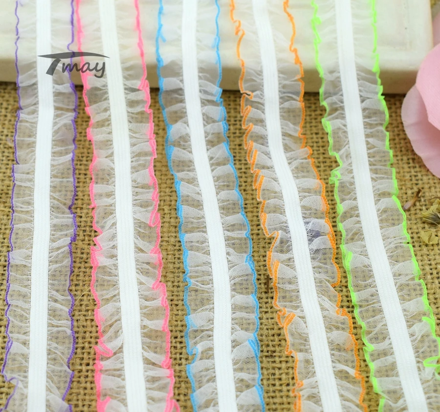 Разноцветная кружевная лента с оборками 20 мм 6 323 эластичный шифон складные