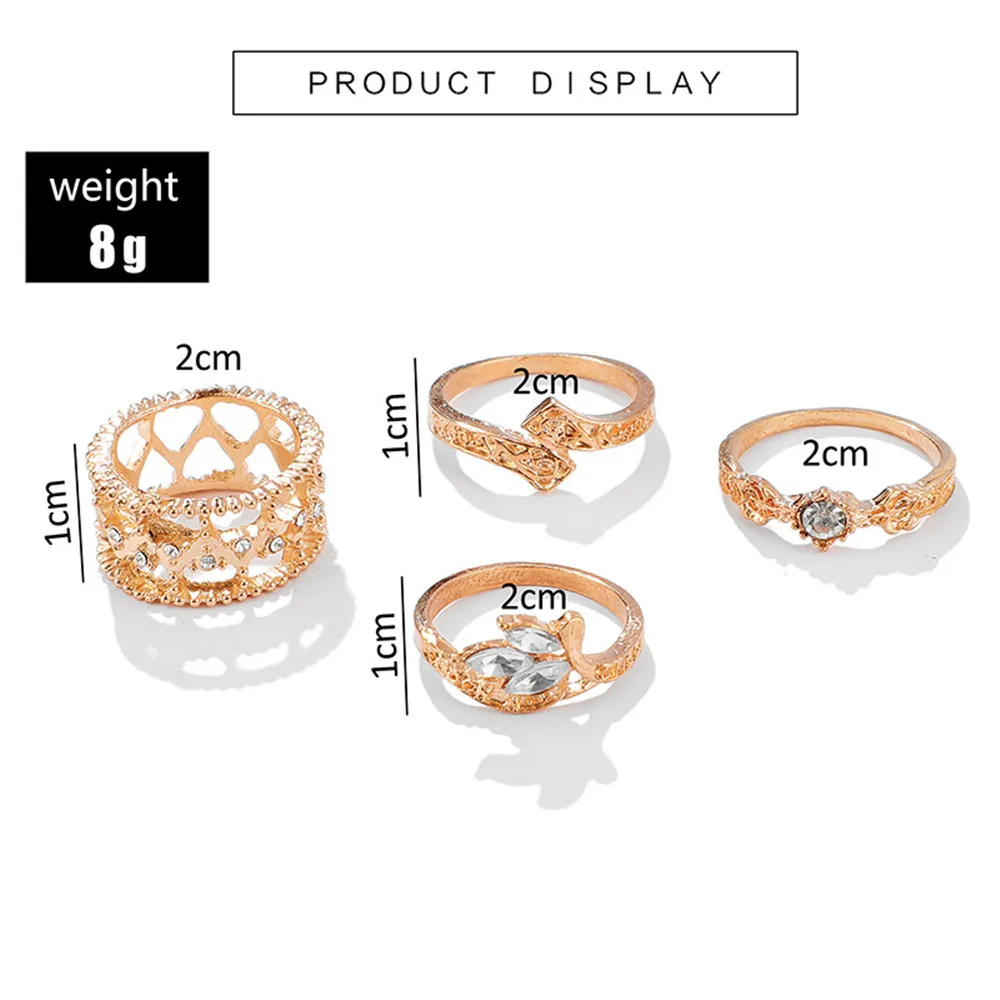 MLING 4 шт./компл. Винтаж из золотого сплава набор колец с кристаллами в богемном
