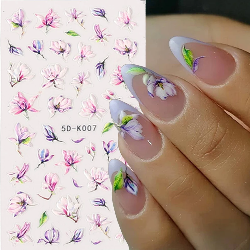 

1 шт. 5D тисненые наклейки для ногтей цветок бабочка слайдер водные переводные наклейки трехмерные украшения для ногтей маникюр