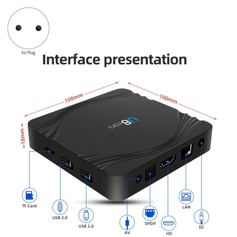 U8 Мини ТВ приставка 4K HD Android 9 1 S905W 2 + 16GB сетевая (штепсельная Вилка европейского