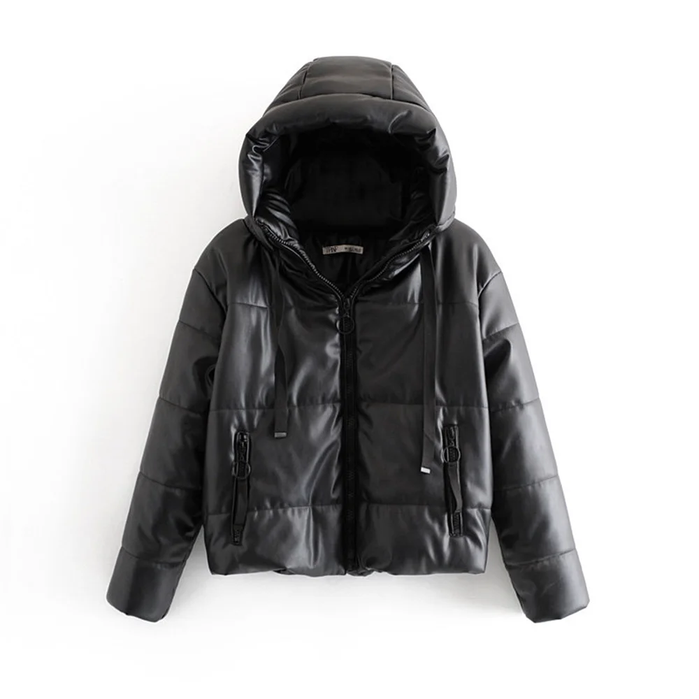 Женская куртка с капюшоном и длинным рукавом Aw2019 из искусственной кожи