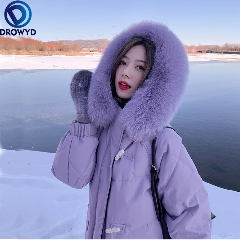 

Новинка 2021, Длинная зимняя женская куртка, теплая и толстая пуховая хлопковая парка с большим меховым воротником, пальто, женская Корейская ...