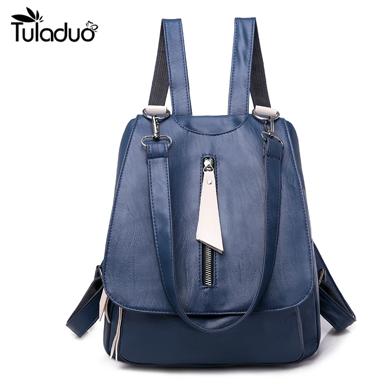 

Women Leather Backpack Female Fashion School Bag Shoulder Bag High Quality Blue Backpacks Dropshipping