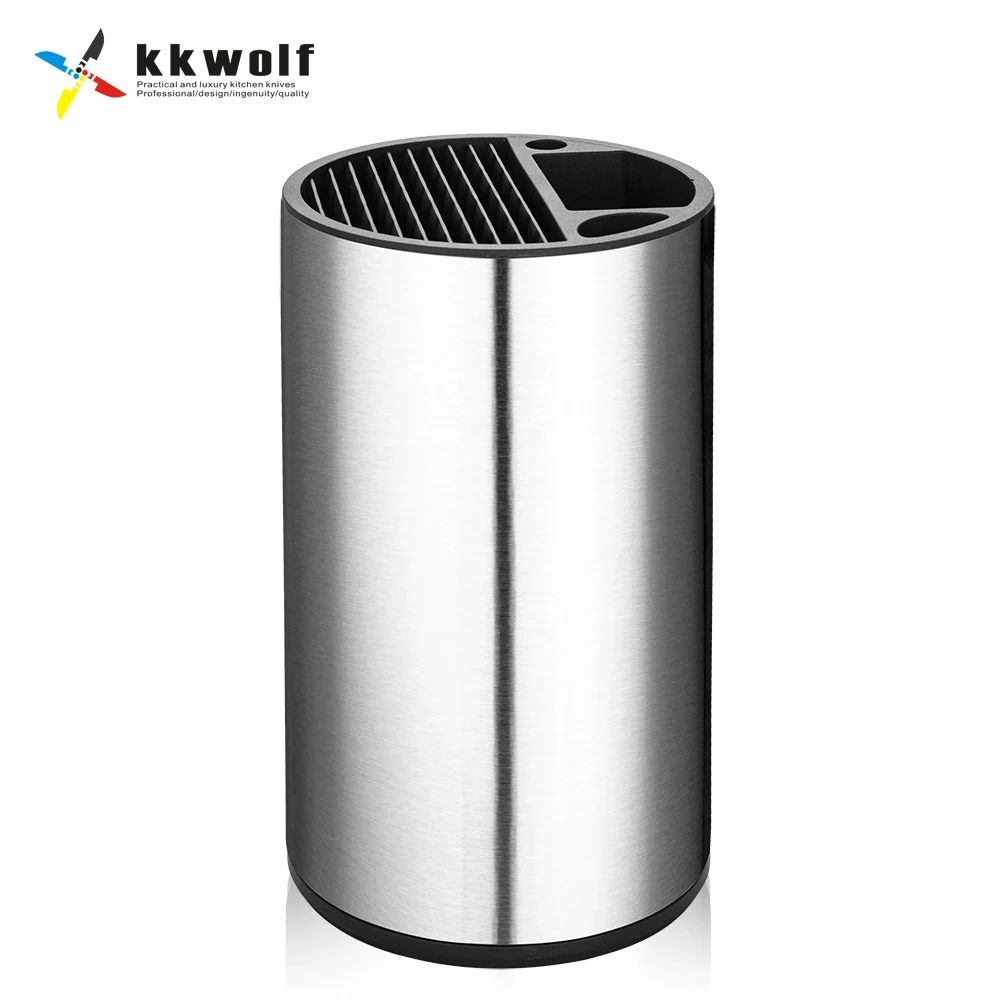 

KKWOLF Round stainless steel knife holder kitchen storage bucket sharpener scissors nylon kitchen storage Universal