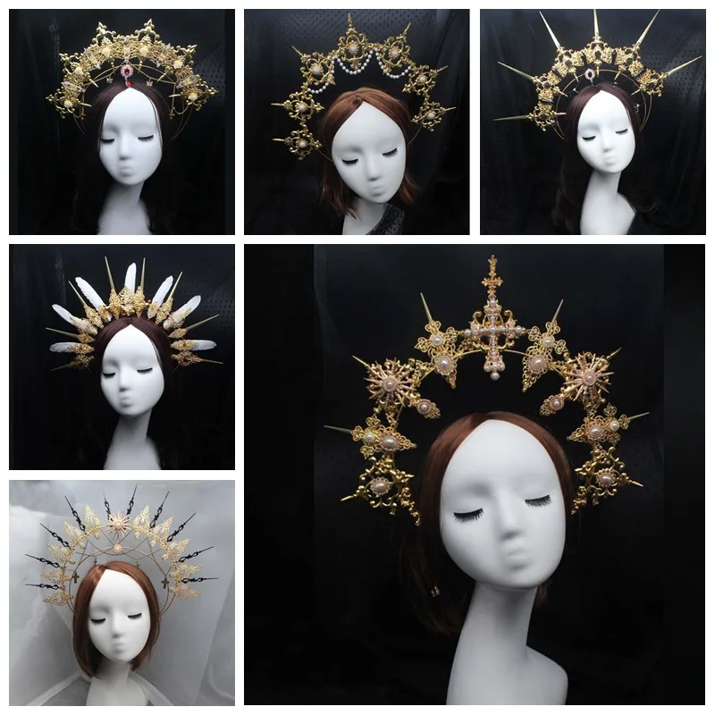DIY Material package Gothic Halo Crown Headband Gorgeous Vintage Church Mary Baroque Tiara Headwear Lolita Virgin Headpiece