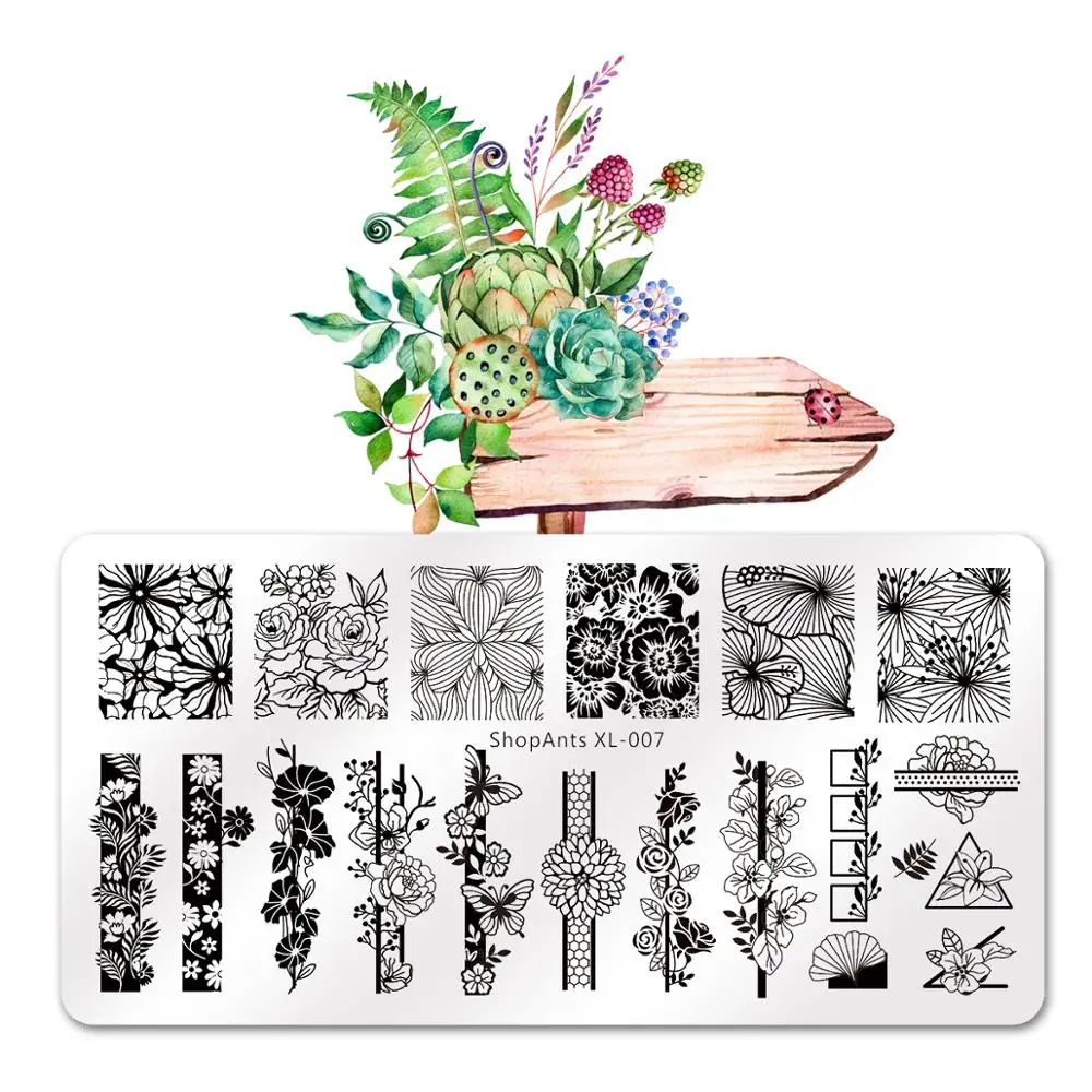 6*12 см геометрические пластины для штамповки ногтей прямоугольные Цветочные