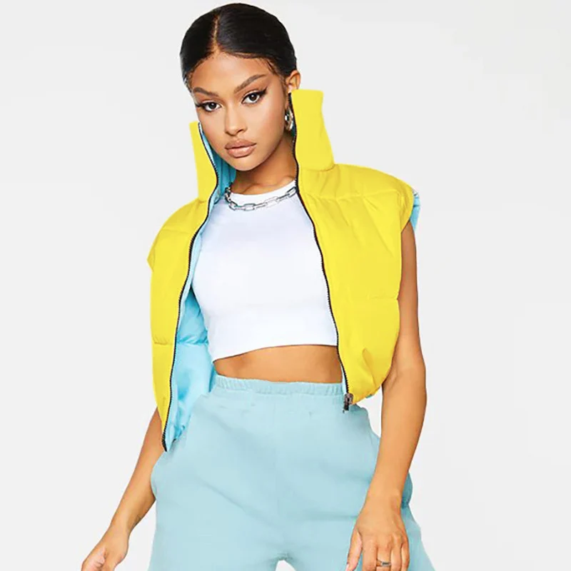 Women's coat y2k Zipper Double-sided wear turtleneck Vests Hit the color Coats Elegant Winter Short Women's jacket Outside Warm