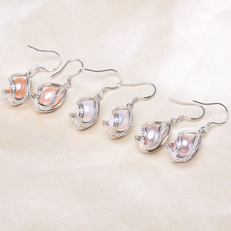 Женские длинные серьги подвески в виде клетки с натуральным