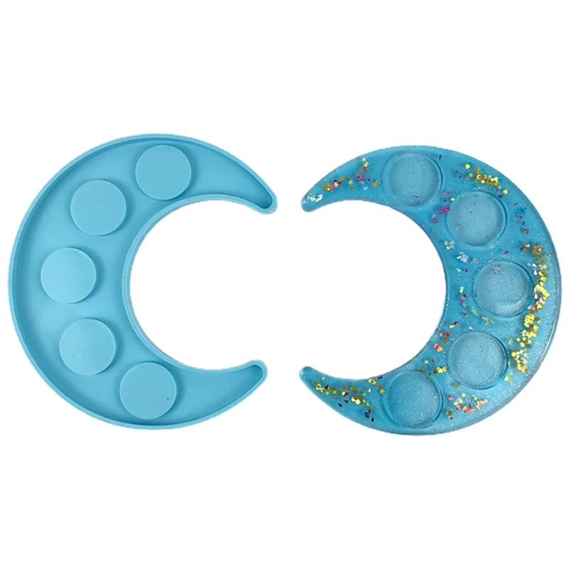 

Essential Oil Tray Plate Epoxy Resin Mold 5-hole Moon Candlestick Silicone Mould DIY Crafts Decorations Casting Tool
