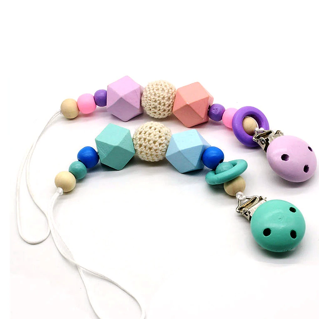 

Pacifier Clips Wooden Teething Beads Holder for Baby Girls Boys Gift Teether Toys Drool Bib