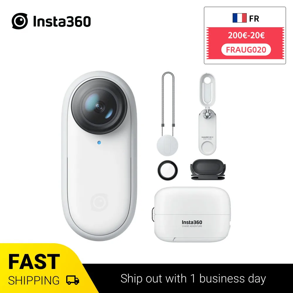 للبيع Insta360 الذهاب 2 كاميرا عمل صغيرة يزن 1 أوقية مقاوم للماء تثبيت POV التقاط مع تهمة الحال كاميرا يمكن ارتداؤها الملحقات