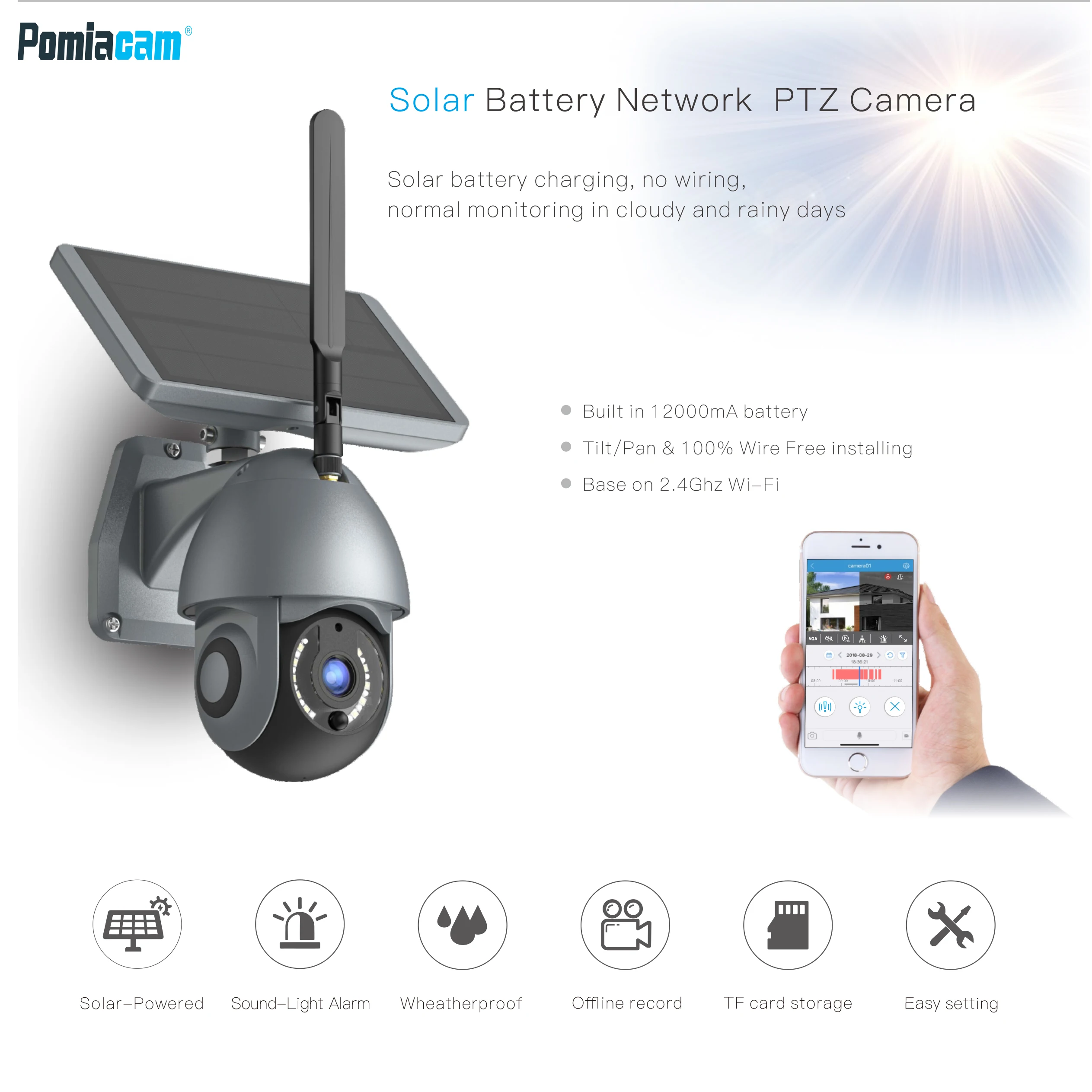 Солнечный IP камера Wi Fi Камера PIR 1080P HD Беспроводной Открытый Панель