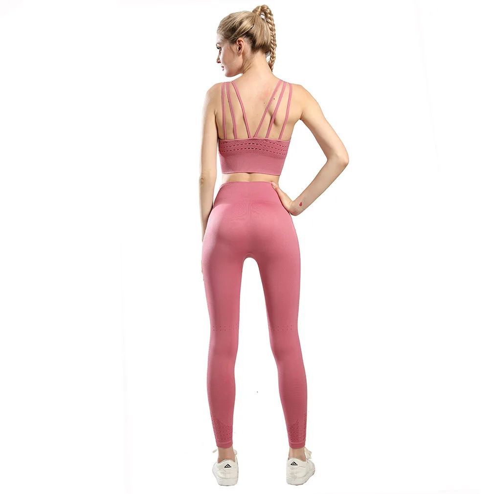 

2021 Seamless Yoga Set Women Fitness Clothing Sportswear Woman Gym Leggings Padded Push-up Strappy Sports Bra 2 Pcs Sports Suits