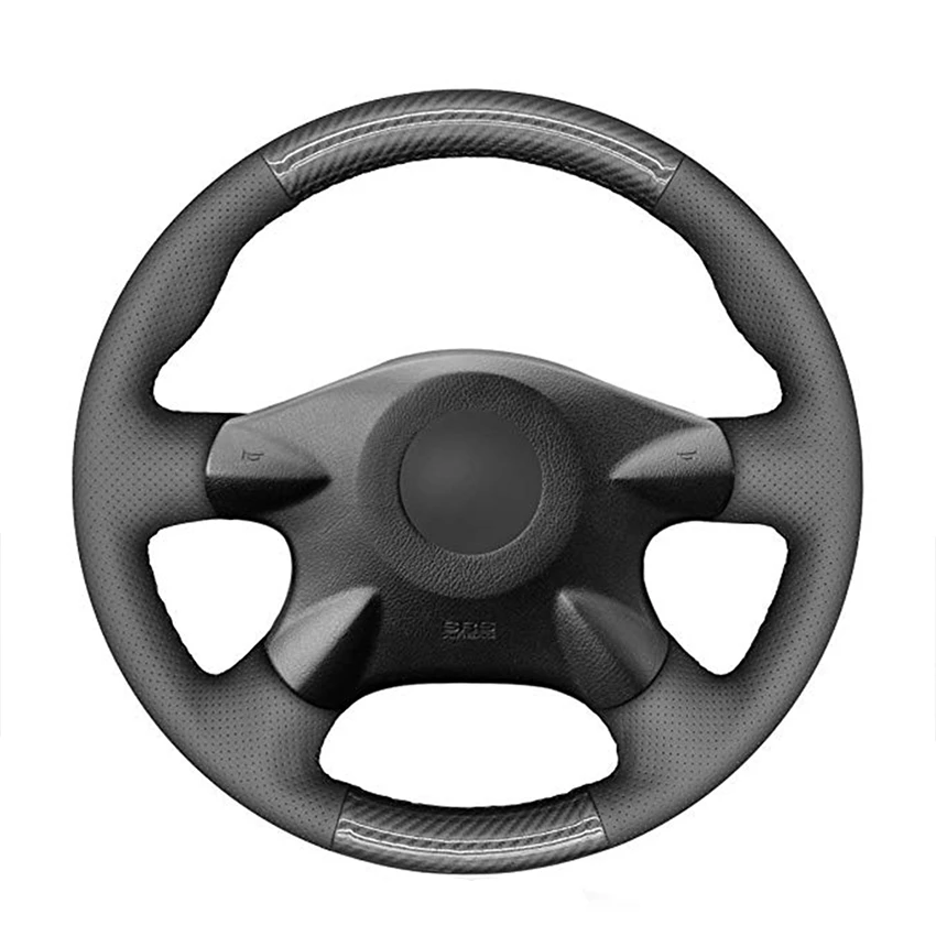 

Hand Sew Black Genuine Leather Carbon Fiber Car Steering Wheel Cover for Nissan Almera (N16) X-Trail (T30) Primera Sunny Avenir