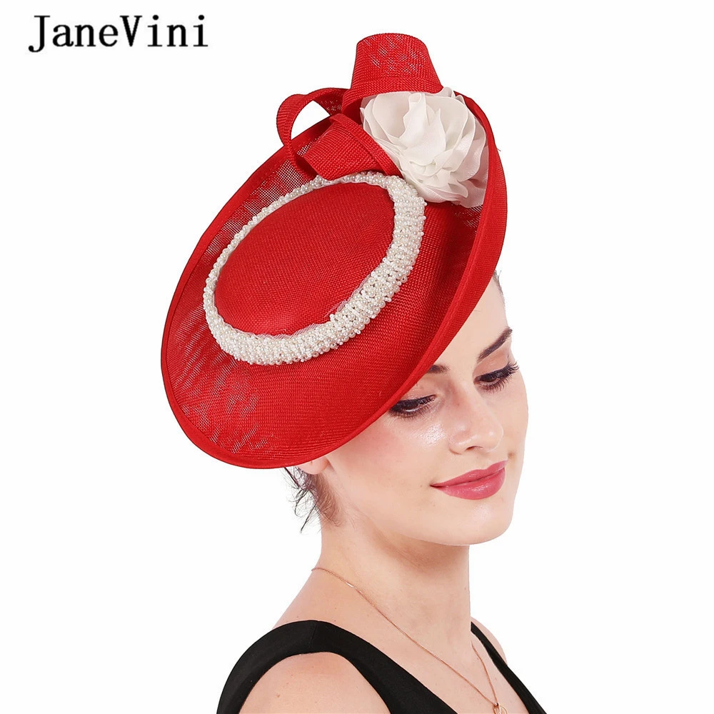 JaneVini элегантные большие красные женские шляпы и вуалетки для свадьбы ручной работы Свадебный букет тюль Принцесса аксессуары для невесты