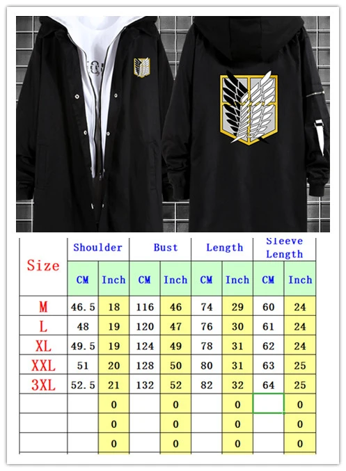 

Attack on Titan Cosplay Hooded Trench Unisex Autumn Anime Black White Bear Print Cosplay Jacket Halloween Costume Windbreaker