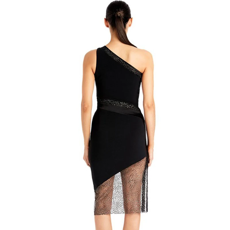 Женское Сетчатое мини платье Gosexy черное на одно плечо без рукавов с вырезами