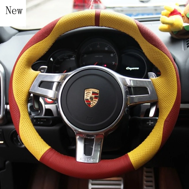 

Для Porsche Cayenne, Macan, Panamera, 718 по индивидуальному заказу рука Сшитый Кожаный чехол рулевого колеса автомобиля, автомобильные аксессуары