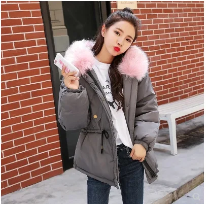 

Short Warm Women Fashion Parka Loose Female Padded Jacket Hooded Fur Collar Woman Winter Coats and Jackets