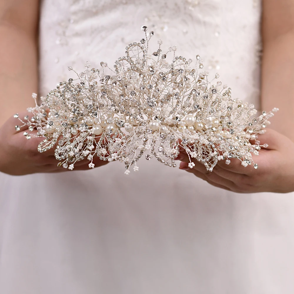 

TRiXY H245 Luxury Wedding Tiara and Crown Multilevel Pearl Rhinestone Wedding Hair Accessories Fancy Wedding Bridal Headdress