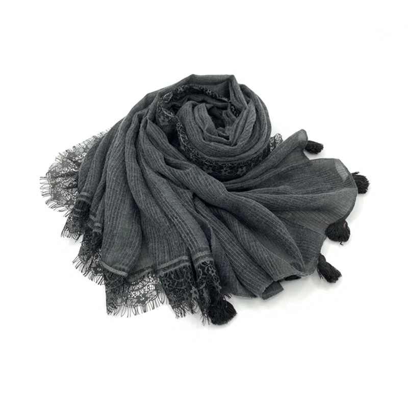 

Однотонный полосатый шарф, мусульманский хлопковый хиджаб, Высококачественная вышивка, шали из пашмины с вырезами, 7 цветов