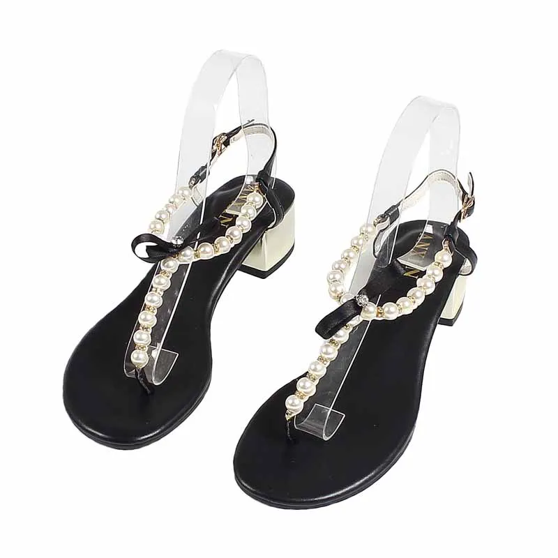 

Med Pearl Sandals Clear Heels Comfort Shoes for Women 2021 Summer Flip Flops Platform Suit Female Beige Medium Rhinestone Correc