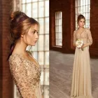 Винтажное кружевное шифоновое вечернее платье с длинными рукавами, бусинами, жемчугом, V-образным вырезом, ТРАПЕЦИЕВИДНОЕ ПЛАТЬЕ для вечеринки, выпускного вечера, наряды для матери невесты