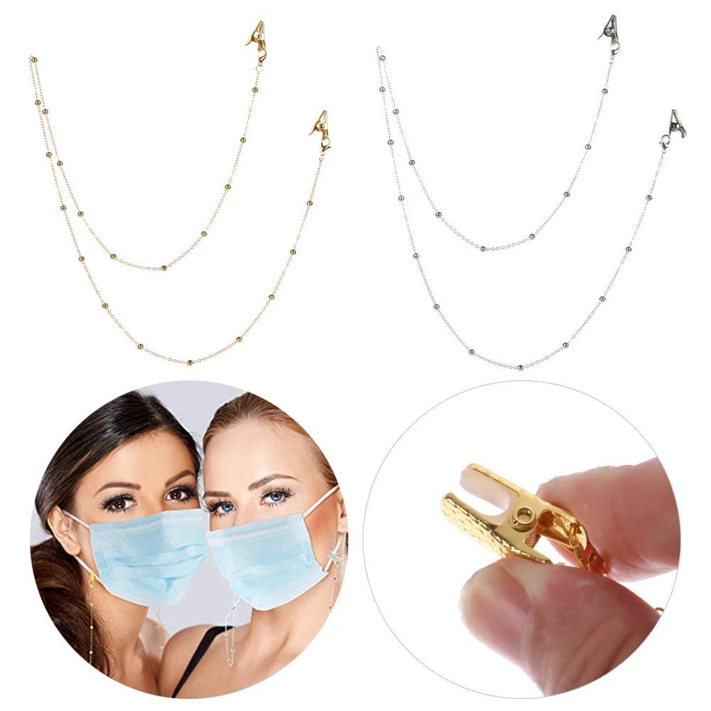 Цепочка для ожерелья и маски с металлическими бусинами зажимами типа крокодил |