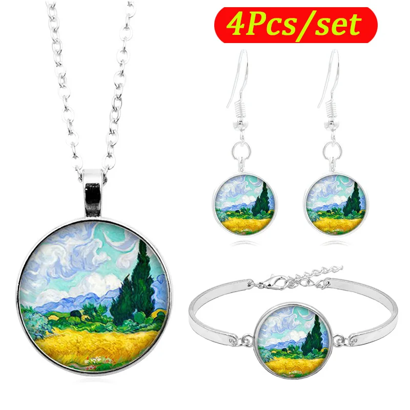 Ван Гог пшеничное поле стекло кабошон комплект ювелирных изделий ожерелье