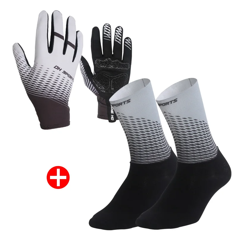 Gray Set Новые велосипедные перчатки с полными пальцами с носками, спортивные противоударные противоскользящие MTB велосипедные перчатки с сенсорным экраном, мужские и женские велосипедные перчатки - Цвет: Gray Set
