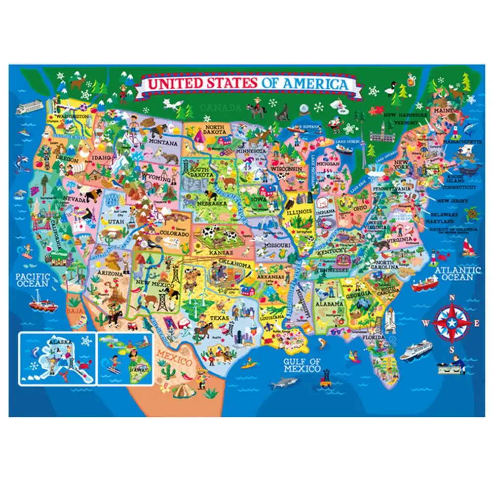 

American Map Puzzle 200 Pieces Cardboard American Puzzle For Children Baby Montessori Educational Toys For Children