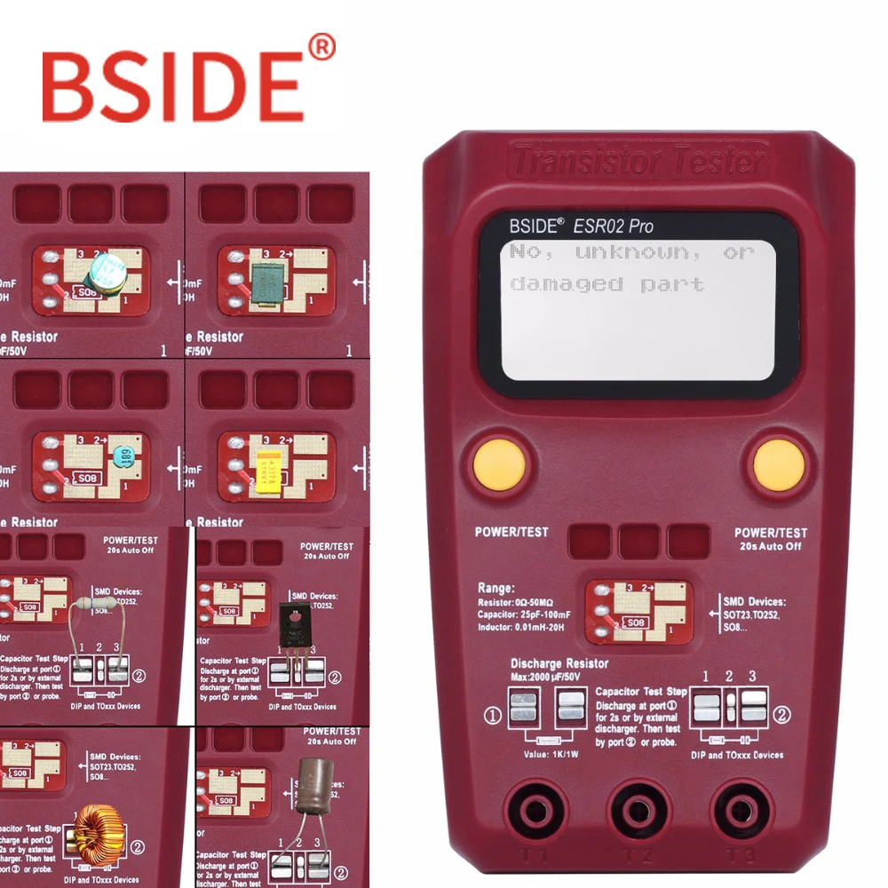 Цифровой тестер компонентов 46BSIDE ESR02PRO мультиметр для измерения емкости и