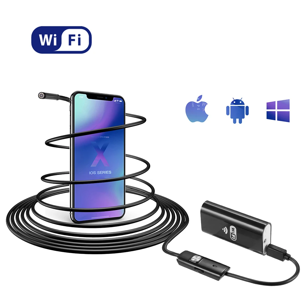Edityfo эндоскоп с Wi Fi и Камера 2 м 5 кабель 8 мм объектив белым светильник для IOS Android
