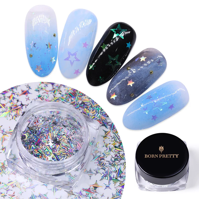 BORN PRETTY Star блестки AB красочные 3D украшения для дизайна ногтей Серебряный