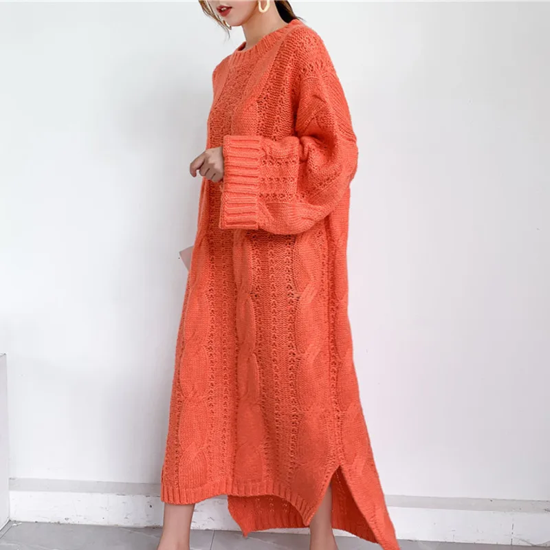 Женский Длинный пуловер с рукавами-фонариками DEAT свободное платье круглым