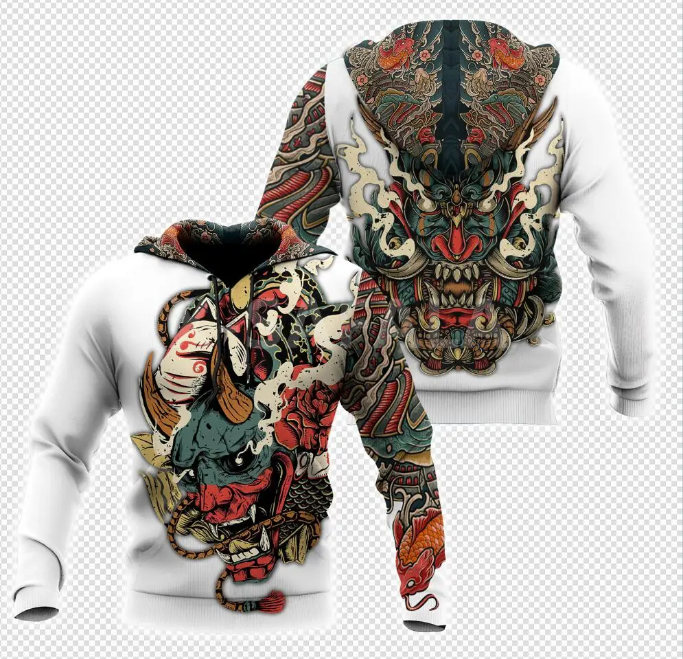 

Oni White Samurai 3D Print Tattoo Mask XS-7XL Men's Hoodie Harajuku Coat Zipper Pullover Casual Sweatshirt Unisex