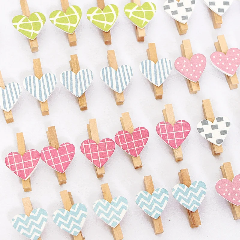 Мини красочные сердце деревянный зажим офисные принадлежности фото Памятка крюк