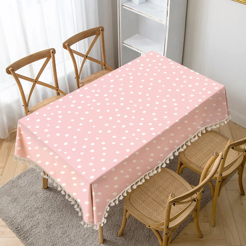 

Pink dots Table Cloth Tassel Waterproof Tablecloth Thick Rectangular Manteles Mesa Nappe Wedding Decorate Tea Table Cove
