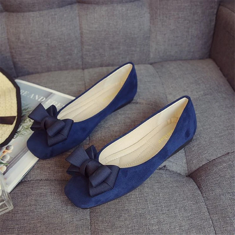 

Women Flat Shoes Square Toe Ballet Flats Ladies Butterfly-knot Soft Leather Party Shoes Shallow Female Loafers Big Size 33-43